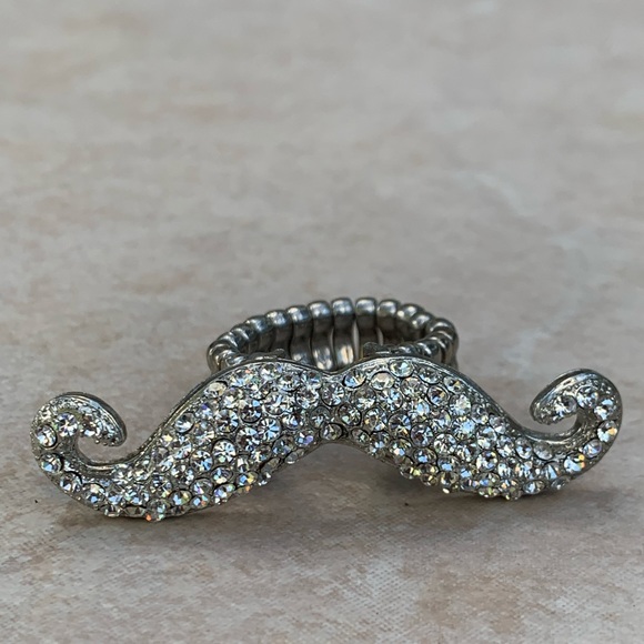 Silver Tone Statement Handlebar Mustache Ring - Picture 1 of 2
